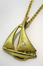 Pingente de veleiro redondo de diamante criado em laboratório 18" 1 quilate folheado a ouro amarelo 14K prata comprar usado  Enviando para Brazil