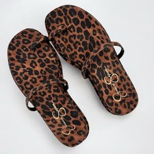 Sandália JESSICA SIMPSON Malha Toe Loop camurça sintética com estampa de leopardo NOVA comprar usado  Enviando para Brazil