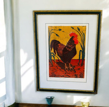 Vintage Anita Laurence "Galo Noturno" 1988 Linocut Pintura Galinhas comprar usado  Enviando para Brazil