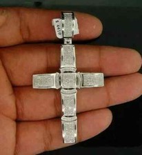 Pingente de berloque cruz religiosa masculino corte redondo 2 quilates moissanita prata esterlina 925, usado comprar usado  Enviando para Brazil