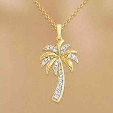 Pingente de palmeira feminino de moissanita real corte redondo 2 quilates folheado a ouro amarelo 14K comprar usado  Enviando para Brazil