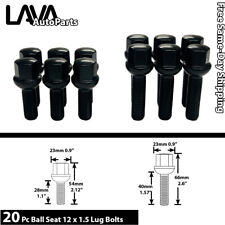 20PÇS PARAFUSO DE RODA DE ASSENTO ESFÉRICO PRETO 12X1.5 28MM/40MM HASTE AJUSTE RODA DE ESTOQUE MERCEDES comprar usado  Enviando para Brazil