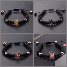 Usado, Berloque masculino de zircão cúbico 24kt pulseira de coroa folheada a ouro pulseiras de macramê com miçangas comprar usado  Enviando para Brazil