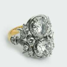Anel de casamento Art Deco corte redondo criado em laboratório diamante duas pedras folheado a ouro amarelo comprar usado  Enviando para Brazil