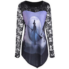 Camiseta feminina Halloween bruxa blusa de renda manga longa outono férias túnica tops comprar usado  Enviando para Brazil
