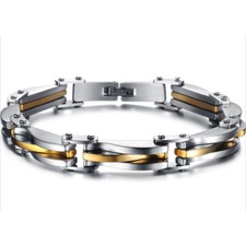 Pulseira masculina de aço inoxidável de dois tons com elos de corrente 8,66" comprar usado  Enviando para Brazil