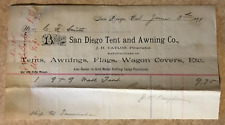 Antiga San Diego, Califórnia, 3 de junho de 1891 San Diego Tent and Awnling Co J. H. Taylor comprar usado  Enviando para Brazil