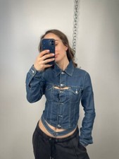 Blusa jeans Jean Paul Gaultier JPG vintage rara azul aberta jeans com cinto EUA 8 comprar usado  Enviando para Brazil