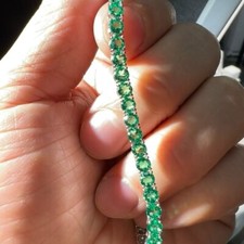 Pulseira de tênis 11,50 C corte redondo Lab Cretaed linha esmeralda ouro branco sólido 14K, usado comprar usado  Enviando para Brazil