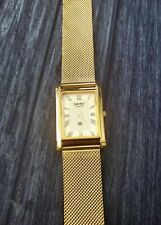 Vintage Tanque Retangular Lindo Mostrador Champaign Pulseira Milanesa Relógio Masculino🌟 comprar usado  Enviando para Brazil