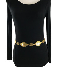Cinto de corrente feminino tamanho único medalhão cocho dourado retrô metal ocidental casual comprar usado  Enviando para Brazil
