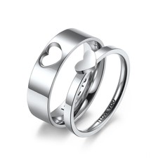 Anel masculino feminino coração casal prata aço inoxidável pulseira promessa joia presente comprar usado  Enviando para Brazil