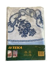 Toalha de Mesa Vintage Flor Azul 63” Redonda Floral Anos 80 Brasil Nova comprar usado  Enviando para Brazil