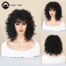 Peruca feminina preta natural cabelo curto encaracolado peruca festa peruca cabelo feminino, usado comprar usado  Enviando para Brazil
