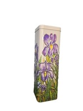 Recipiente vazio de biscoito de estanho metal lembrança flor íris Churchill's Confections  comprar usado  Enviando para Brazil