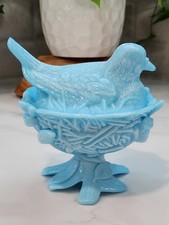 Vidro de leite azul pássaro em um ninho levantado vidro vintage muito detalhado bom comprar usado  Enviando para Brazil