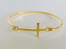Ouro 18K sobre prata esterlina 925 Pulseira Bracelete Cruz Crucifixo Feminino horizontal comprar usado  Enviando para Brazil