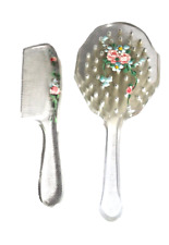 Conjunto de pente e pincel infantil vintage acrílico transparente década de 1950 rosas pintadas à mão em ambos comprar usado  Enviando para Brazil