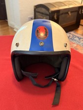 Kask motocyklowy Romer biały z niebieskim paskiem, wyprodukowany w Niemczech lata 70., bez wizjera na sprzedaż Kask motocyklowy Romer biały z niebieskim paskiem, wyprodukowany w Niemczech lata 70., bez wizjera na sprzedaż  Wysyłka do Poland