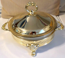 Marinex 3 peças prato de servir coberto de ouro, tampa ornamentada com cabo e suporte com pés EX-NM comprar usado  Enviando para Brazil