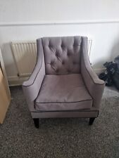 Grey buttoned armchair for sale  OLDHAM