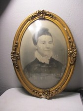 Foto de retrato emoldurada grande de mulher de 1800 oval adereço de gesso de vidro comprar usado  Enviando para Brazil