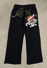 Calça de moletom ED HARDY caveira preta alargada PEQUENA feminina LOVE KILLS LENTAMENTE coração, usado comprar usado  Enviando para Brazil