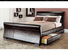 Black leather bed for sale  WARE