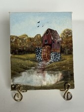Pintura vintage roda d'água mini tela assinada Helen Morgan 4x5” 1978 pitoresca , usado comprar usado  Enviando para Brazil