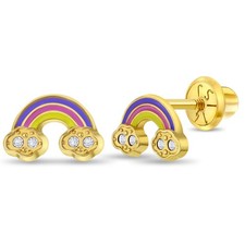 Brincos de ouro 14k arco-íris criança/crianças/meninas parafuso de segurança esmalte traseiro comprar usado  Enviando para Brazil