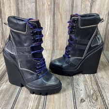 Botas femininas Diesel D-Vibe MB plataforma de couro Y2K pretas desgastadas tamanho 9 $298 comprar usado  Enviando para Brazil