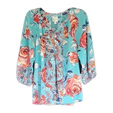 Usado, Blusa Feminina Fig & Flower Anthropologie G Floral Manga 3/4 Azul-petróleo Boho Arsty comprar usado  Enviando para Brazil