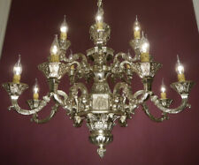 LUSTRE GRANDE ANTIGO ITÁLIA GÓTICO PRATA NÍQUEL LÂMPADA DE TETO 16 LUZES Ø 32" comprar usado  Enviando para Brazil