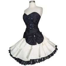 Vestido de festa vintage anos 80 sem alças preto off white tafetá renda anágua formatura P comprar usado  Enviando para Brazil