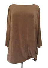 Chicos Travelers Tuck Front Top Slinky Deep Rum marrom caramelo manga 3/4 2 12/14 comprar usado  Enviando para Brazil