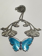 Corrente de colar antiga Art Nouveau prata esterlina/esmalte painel borboleta 16,56 g comprar usado  Enviando para Brazil