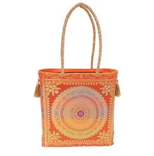 Bolsa de mão mandala laranja tecido étnico indiano Zari brocado bolsa de ombro comprar usado  Enviando para Brazil