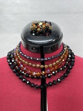 Brincos de colar vintage Vendome lava preto laranja tom dourado vidro strass comprar usado  Enviando para Brazil