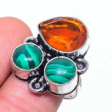 Anel de prata esterlina 925 malaquita, pedra preciosa citrina tamanho 8 e117, usado comprar usado  Enviando para Brazil