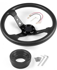 Volante de corrida de carro 14 polegadas 350mm couro ecológico preto com placa adaptadora novo comprar usado  Enviando para Brazil