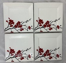 Conjunto de 4 pratos quadrados de jantar Coventry Mikayla 10,5" vermelho preto branco flor de cerejeira, usado comprar usado  Enviando para Brazil