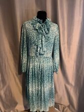 Womens Vintage Fink Modell 1980's Dress size 12 38 peacock teal ruffles Pussybow for sale  CHESTER