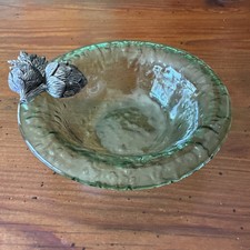 Tigela de vidro verde reciclado torta de lama com pinhas de metal, usado comprar usado  Enviando para Brazil