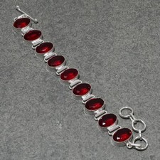 Pulsera facetada de mozambique granate forma ovalada piedras preciosas hecha a mano regalo joyería 8" segunda mano  Embacar hacia Mexico