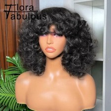 Usado, Peruca bob cachos com franjas cabelo humano virgem brasileiro curto sem cola saltitante encaracolado comprar usado  Enviando para Brazil