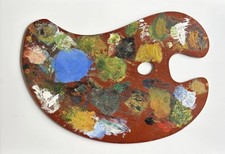 Paleta de artista antiga com pintura. Tábua de mistura decorativa usada a óleo, usado comprar usado  Enviando para Brazil