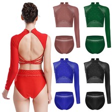 Body feminino patinação figura dança cor sólida crop top ginástica brilhante comprar usado  Enviando para Brazil