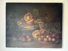 Pintura original antigua victoriana bodegón óleo sobre lienzo, firmada segunda mano  Embacar hacia Mexico