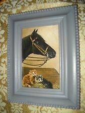 2 CATS VISIT HORSE 4 X 6 azul-petróleo MADEIRA quadro animal impressão estilo vitoriano comprar usado  Enviando para Brazil