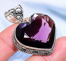 Colgante de joyería de plata de ley 925 con piedras preciosas de corazón de amatista hecho a mano segunda mano  Embacar hacia Mexico